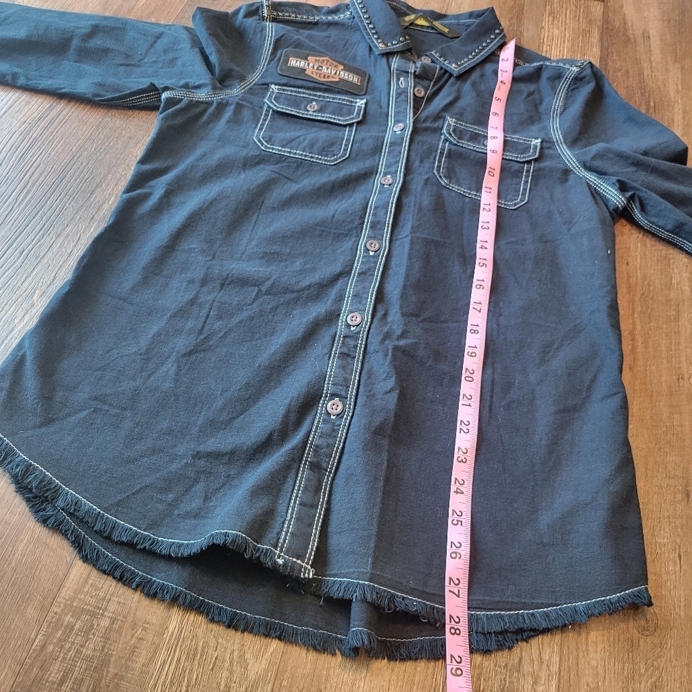 Harley Davidson Studded Raw Hem Long Sleeve Button Up Shirt - Picture 10 of 10